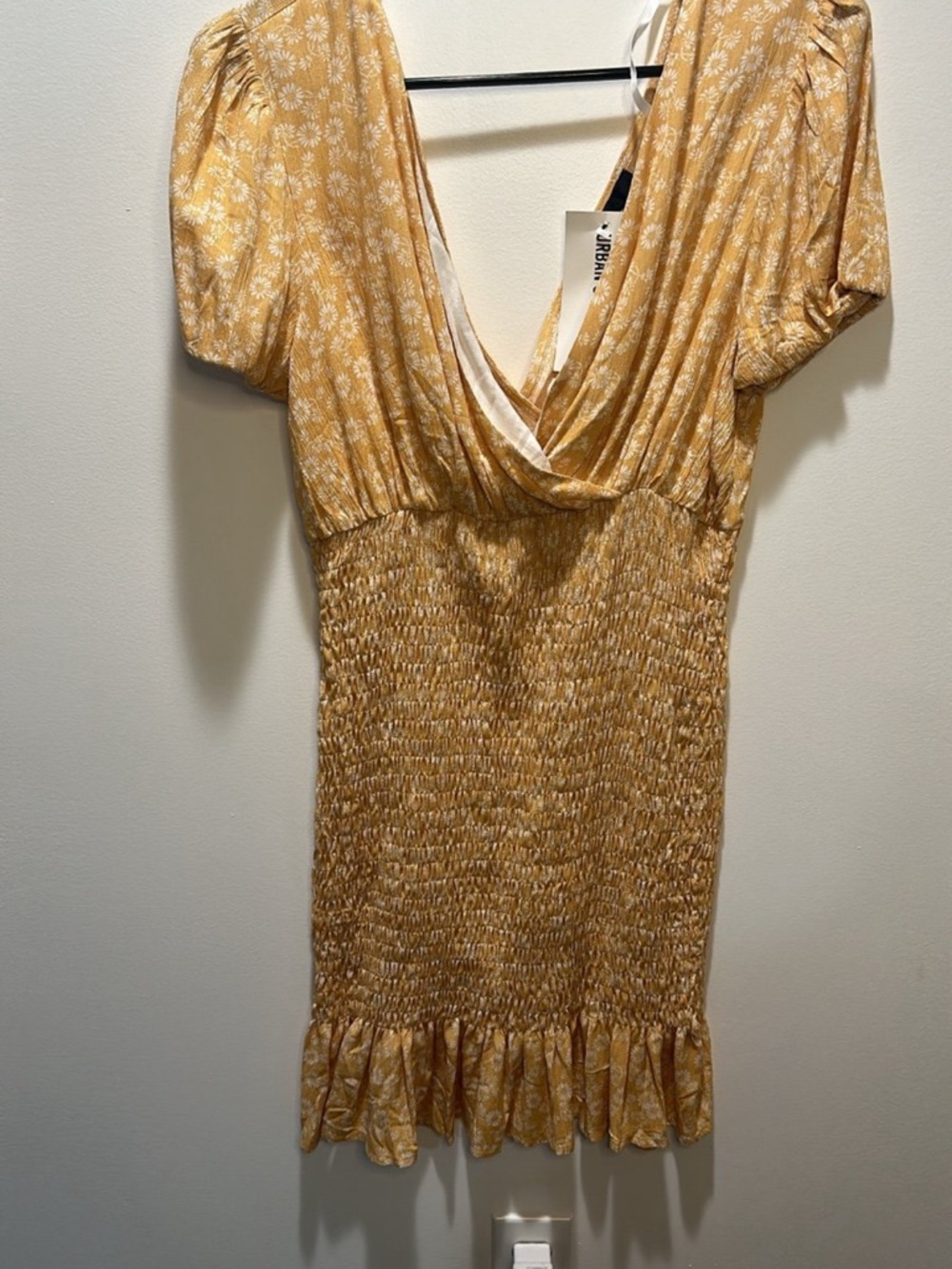 Urban Outfitters Mustard Yellow Floral Smocked Mini Dress